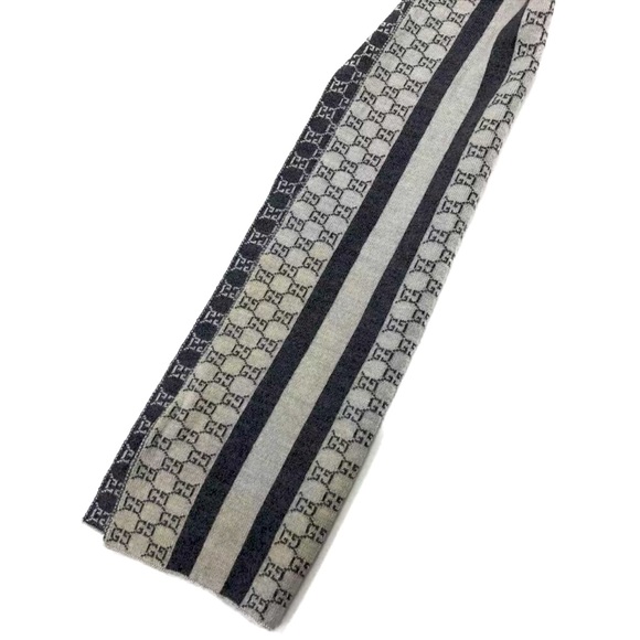 254 Gucci GG Logo Gray Wool Winter Scarf - Picture 7 of 9